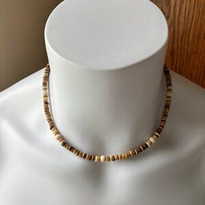 Mens Wooden Choker with Tan Accent Spacer Beads 19 ins long Handmade Adjustable
